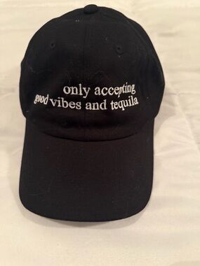 Black 'Only Accepting Good Vibes and Tequila' Embroidered Baseball Cap